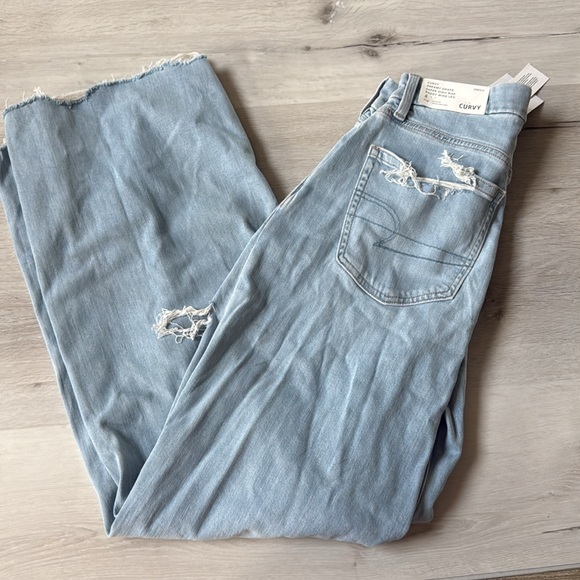 American Eagle Dreamy Drape Stretch Curvy Super HW Ripped Baggy Wide-Leg 4 NWT‎ - Picture 3 of 5